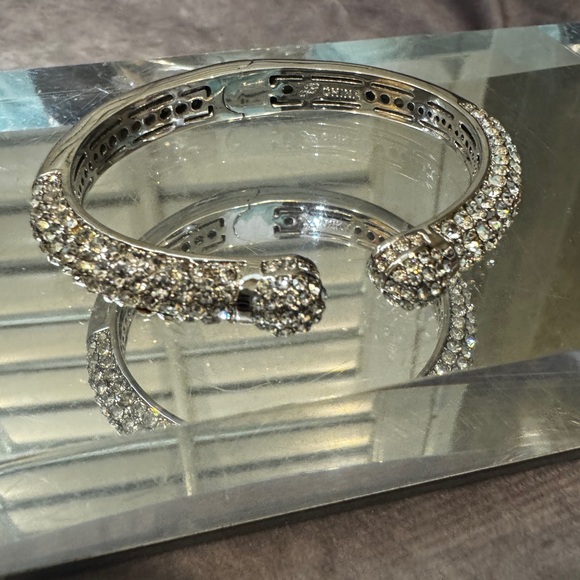 Joan Boyce Hinged Elegant Silver Crystal Bangle Bracelet - Picture 1 of 5